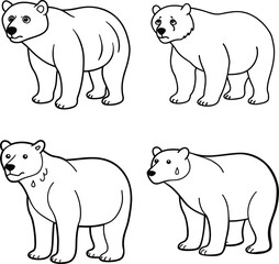 Bear Line Art with Various Expressions – Cartoon Wildlife Illustration line art coloring page