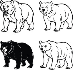 Bear Line Art with Various Expressions – Cartoon Wildlife Illustration line art coloring page