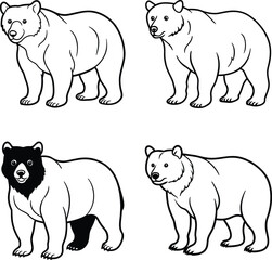 Bear Line Art with Various Expressions – Cartoon Wildlife Illustration line art coloring page