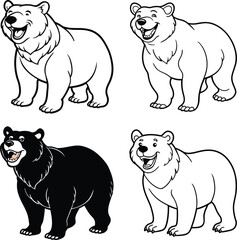 Bear Line Art with Various Expressions – Cartoon Wildlife Illustration line art coloring page