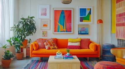 Transforming a living room home interior design colorful environment artistic viewpoint vibrant wall art concept
