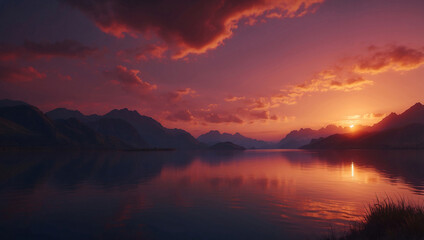 Obraz premium sunset over the lake