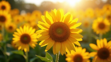 Fototapeta premium A vibrant sunflower field basking in the warm sunlight, showcasing the beauty of nature.