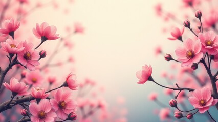 Obraz premium French wallpaper featuring delicate pink cherry blossoms on branches against a soft, blurred background.