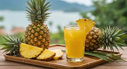 Refreshing Pineapple Juice with Tropical Views