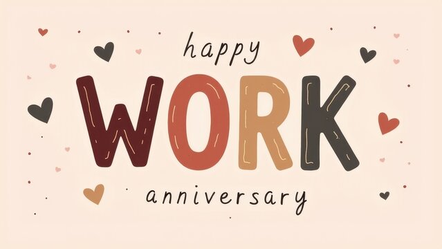 Celebrate a funny happy work anniversary with colorful hearts and playful design.