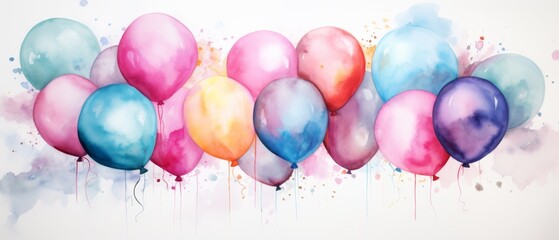 Colorful Watercolor Balloons for Birthday Celebration Party Decor