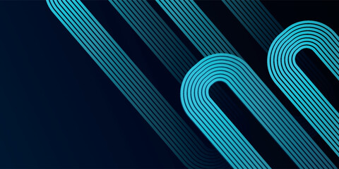 Dark blue abstract background with glowing geometric lines. Modern shiny blue lines pattern. Futuristic technology concept. Horizontal banner template