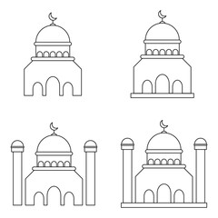 Mosque Icon Set. Mosque Vector Icon in line style design. Mosque Symbol. Vector illustration.