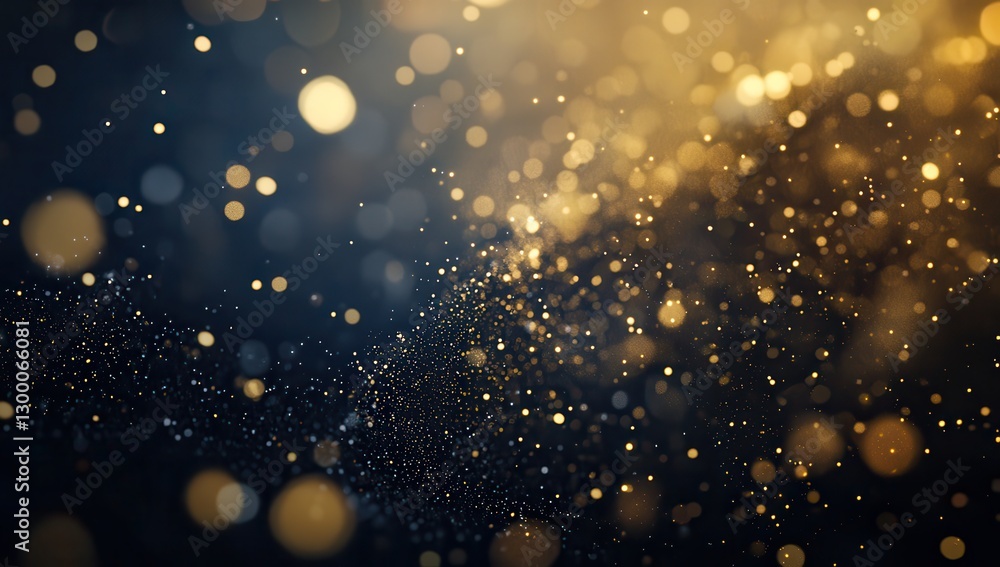 Poster abstract background of golden bokeh circles and shimmering particles over a dark backdrop, conveying