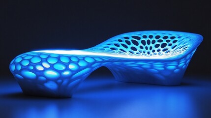 Futuristic 3D-Printed Lounge Chair: Biomorphic Design Illuminated in Blue