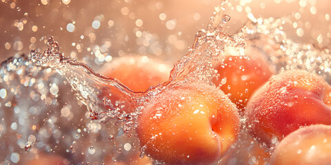 Ripe and Juicy Yellow Plums and Peaches Captured in a Dynamic Water Splash, Highlighting Their Natural Sweetness and Refreshing Appeal

