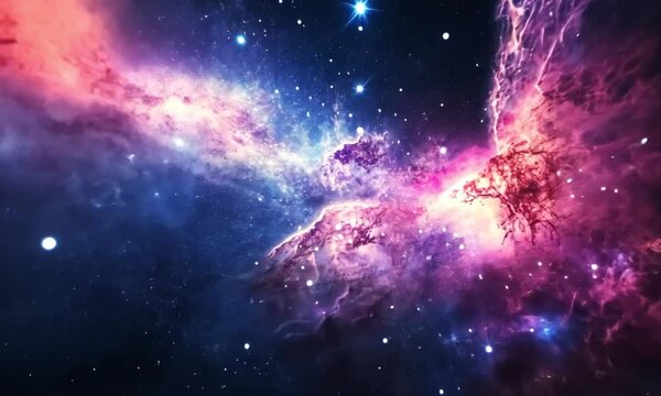 Breathtaking Spacecraft Video Navigating Through Small Magellanic Cloud Galaxy with Stars and Nebulous Gas Clouds