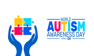 Wolrd Autism Awareness Day, April 2.  Holiday concept, suitable for placard, background,Greeting Card, Poster design template with text inscription, standard Social Media Post.