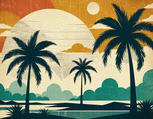 Obraz premium Palm tree. Oil painting. Pattern for printing on wall decorations, covers, leaflets, business cards