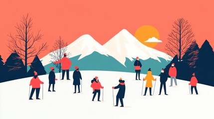 Fototapeta premium People Enjoying Mountain Adventure Activities Outdoors