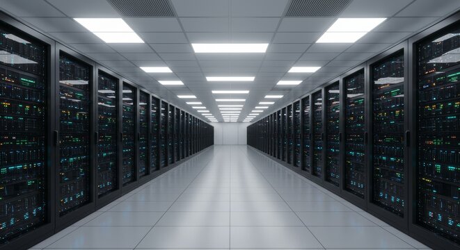 Modern data center with server racks