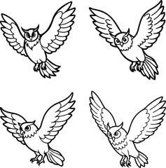set of vector owl flying
