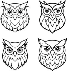 set of owls on white