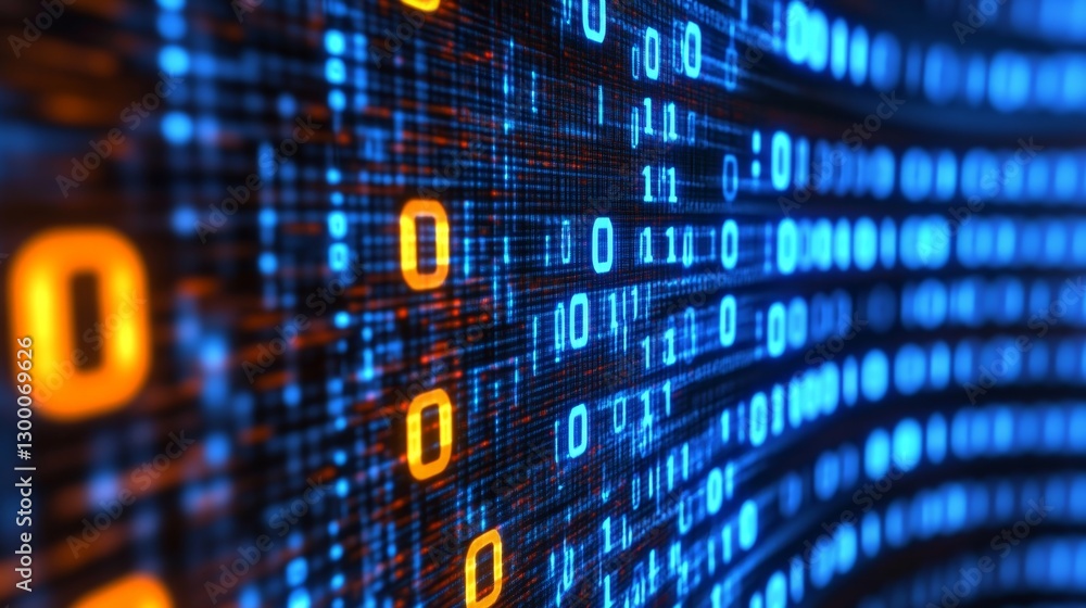 Poster intertwining binary code display digital realm visual art virtual environment futuristic viewpoint g