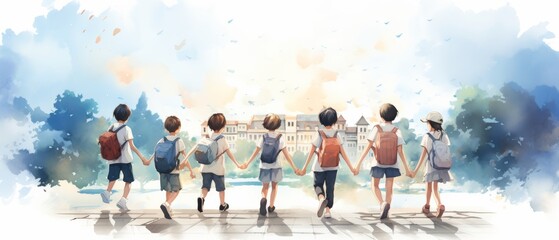 Children Enjoying a Day of Adventure in a Cartoon Style World