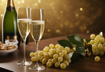 Champagne flute with Champagne flute close up on a table