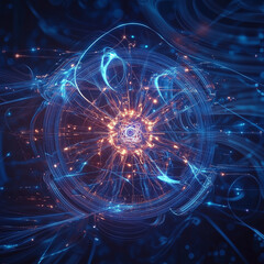 Quantum computer technologies concept. Futuristic blue circuit board background vector. Modern technology circuit board texture background design. Waves flow. Quantum explosion technology