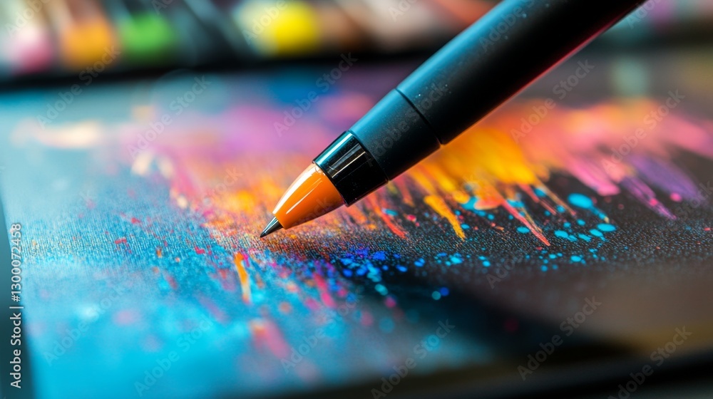 Poster creating art with a digital tablet studio macro shot creative space close-up digital drawing concept