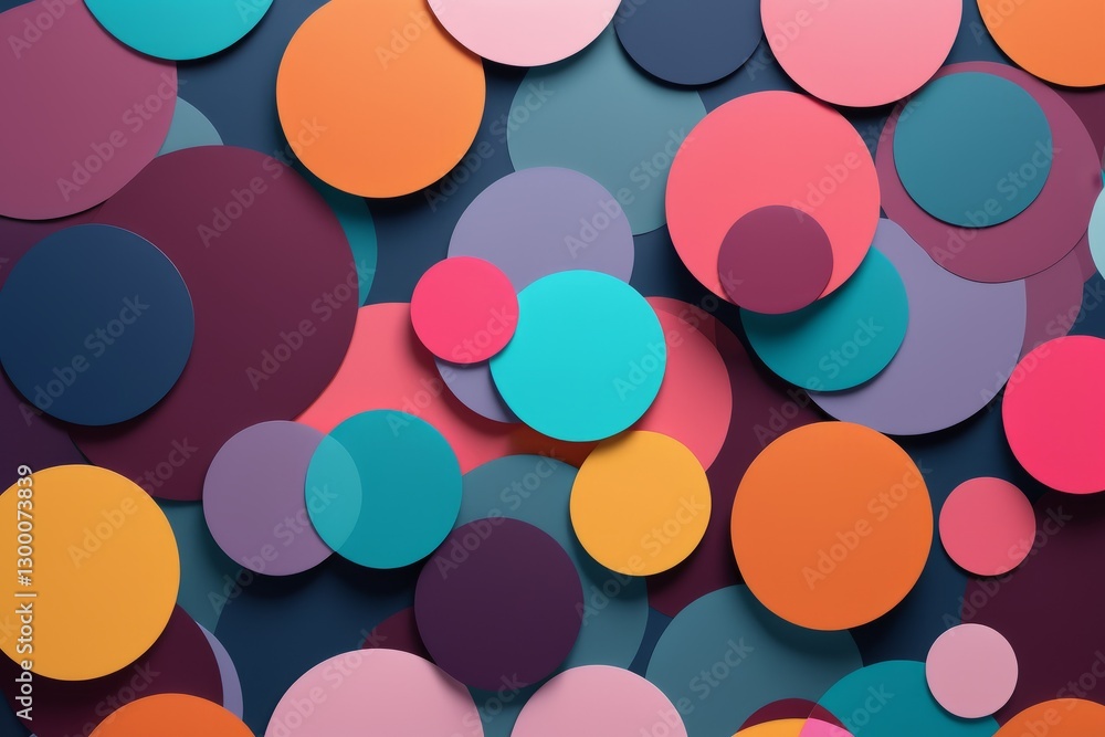 Poster abstract background with colorful paper circles and bright bokeh lights