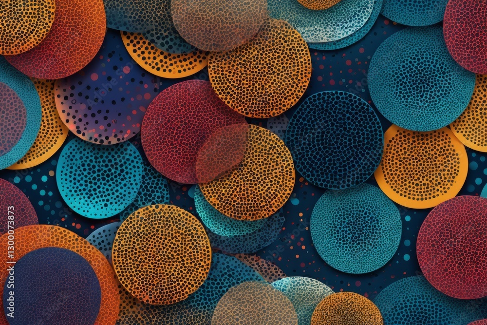 Poster abstract background with colorful fabric circles and bright bokeh lights