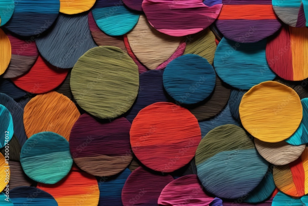 Poster abstract background with colorful fabric circles and bright bokeh lights