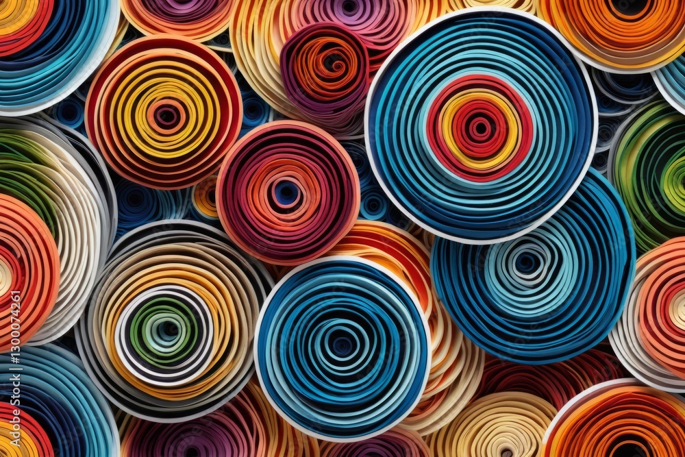 Poster abstract background with colorful fabric circles and bright bokeh lights