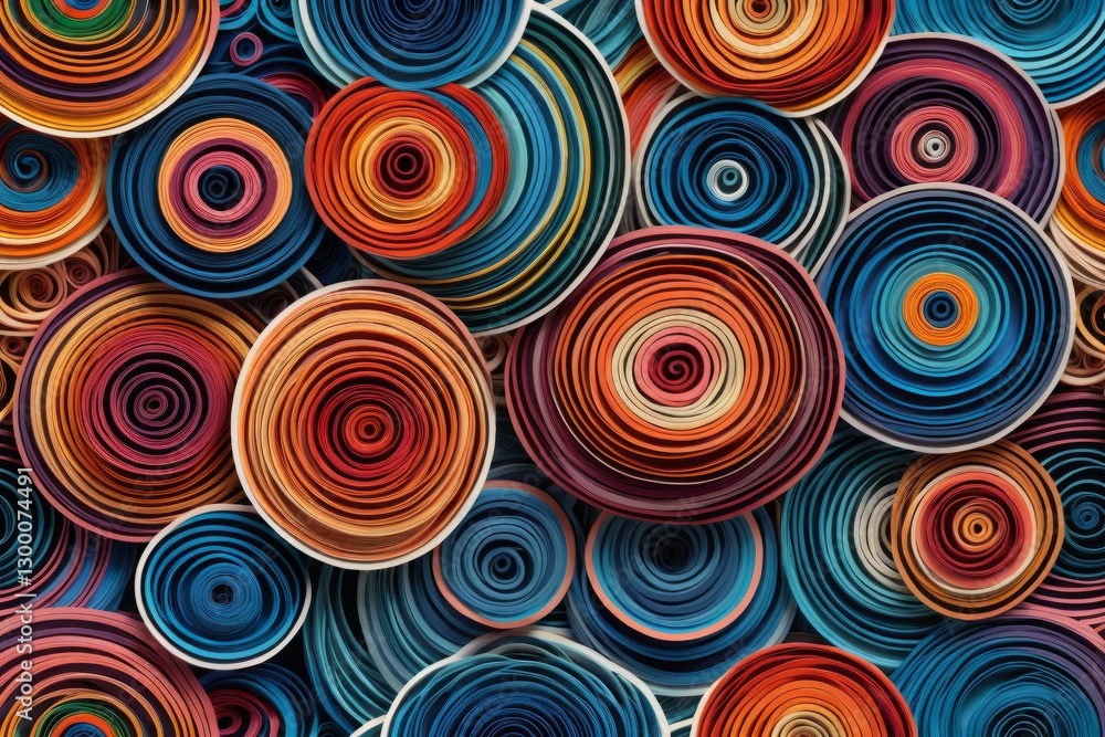 Poster abstract background with colorful fabric circles and bright bokeh lights