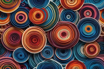 Abstract background with colorful fabric circles and bright bokeh lights