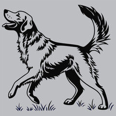 a golden retriever wagging its tail silhouette vector design art and illustration