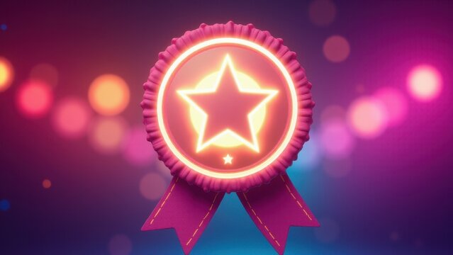 A glowing participation award with a star in the center, set against a colorful bokeh background.