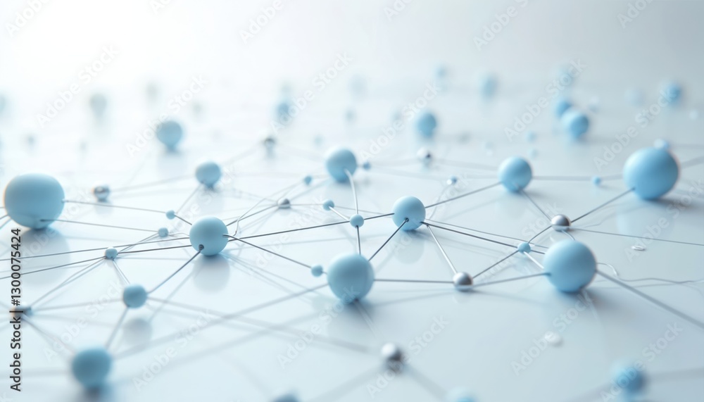 Poster background of interconnected nodes, lines in blue, white. molecular grid network futuristic digital 