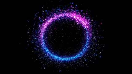 Obraz premium Vibrant Neon Circle of Light with Colorful Particle Effects Against a Black Background for Graphic Design Inspiration