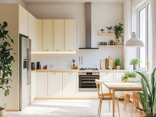 Fototapeta premium A light and airy kitchen interior with modern design elements