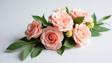 Obraz premium A beautiful prom flower corsage featuring soft pink roses and green leaves, perfect for a special occasion.
