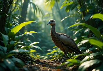 Obraz premium Elegant Bird Standing Tall in Lush Tropical Rainforest Environment Scenery