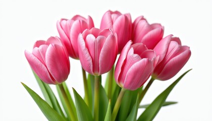 Fototapeta premium Vibrant Pink Tulip Bouquet on White Background