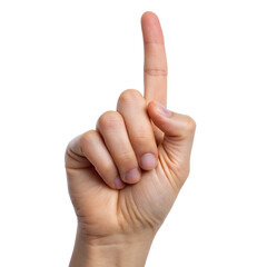 Hand pointing up with index finger isolated on a transparent background