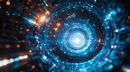 Obraz premium Hyperspace Tunnel - swirling, glowing, digital portal