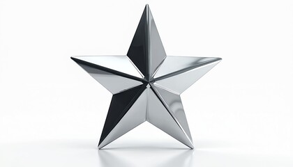 Obraz premium Chrome silver metal star isolated. Metallic three-dimensional shiny object for web or graphic design. Futuristic logotype element, modern decoration or award, achievement symbol on white.