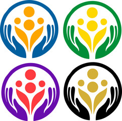 Vibrant Caring Hands Logo Representing Protection and Family Love
