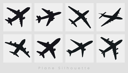 Plane silhouette vector set