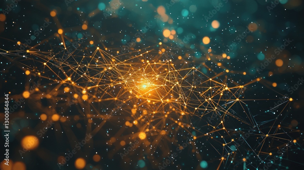 Poster network connection with interlinked nodes, glowing lines, digital data, communication, future tech, 