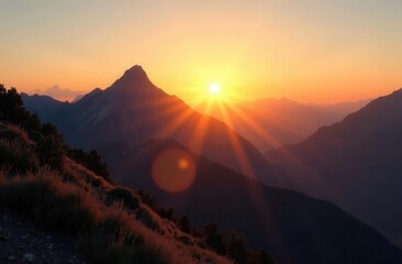 Obraz premium Breathtaking mountain sunrise over majestic peaks and valleys