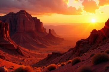Naklejka premium Majestic sunset over monument valley desert landscape with dramatic rock formations